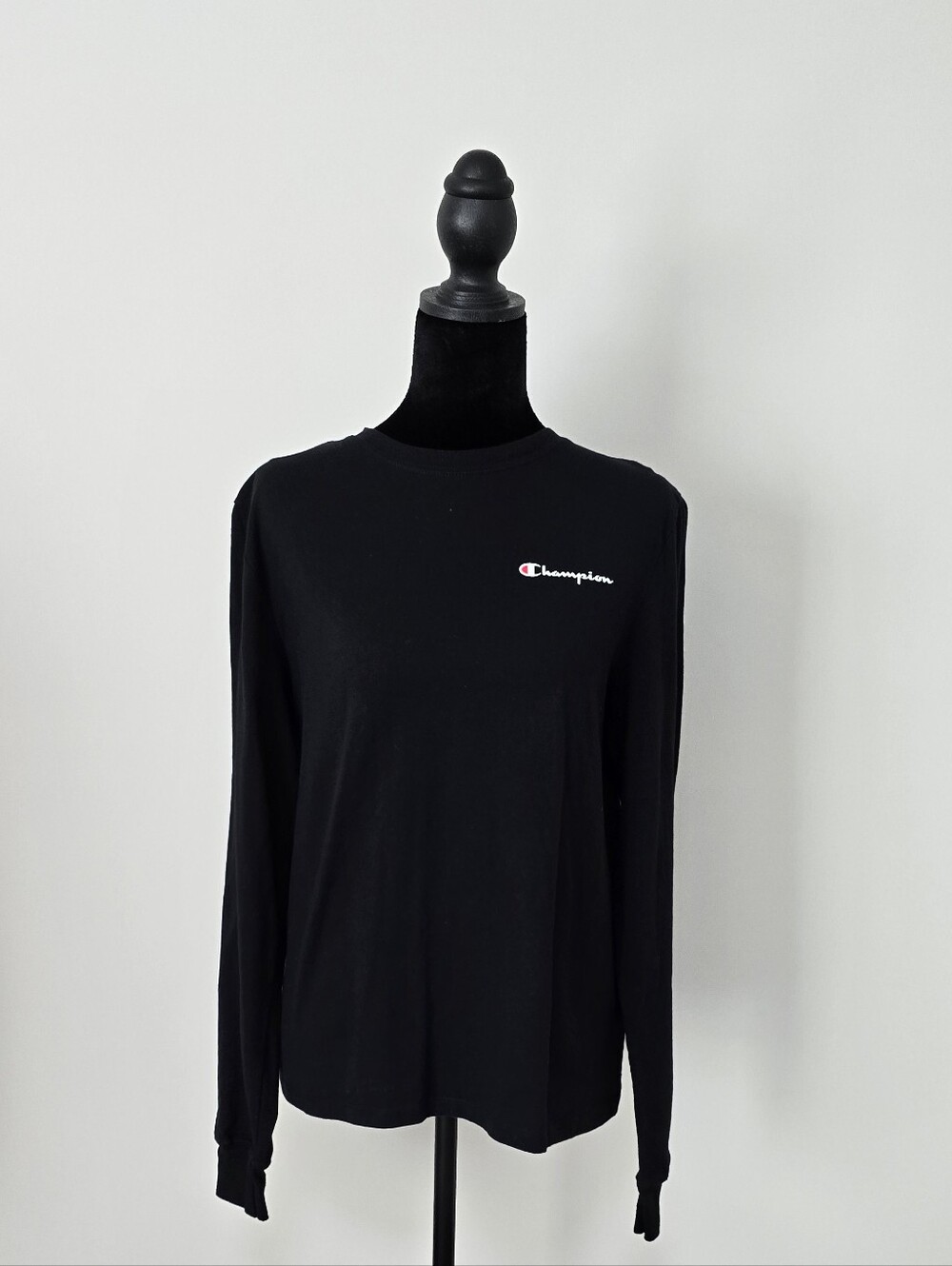 Champion Black Long Sleeve Script Logo Tee